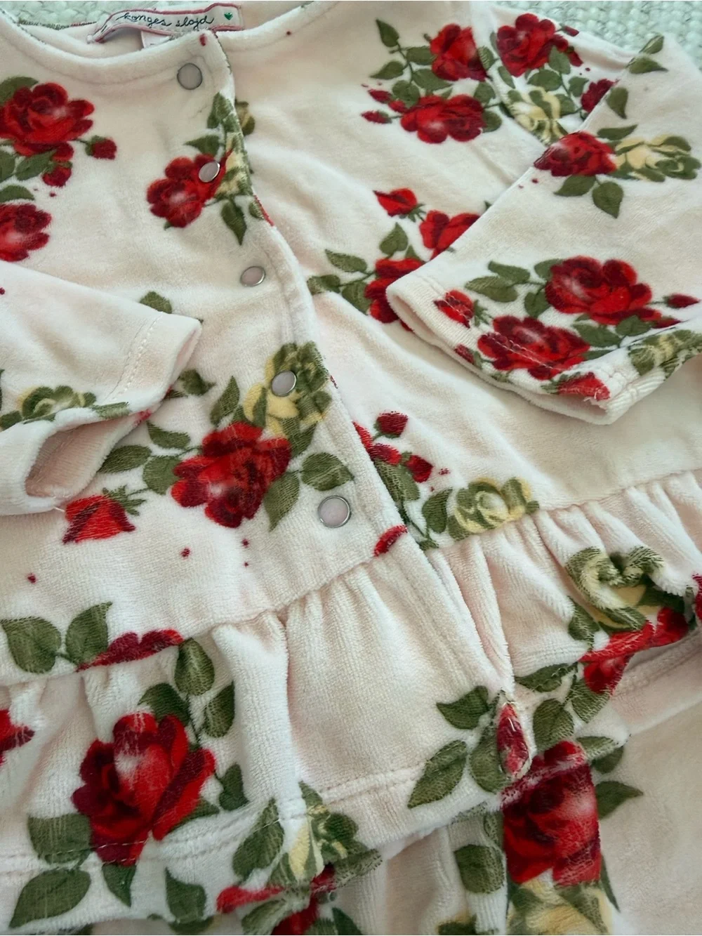Konges Floral Pink Kids Velour Set with Red Rose Print